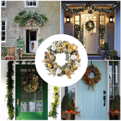 11.81in x 11.81in x 1.97in - CHRISTMAS FRONT DOOR SNOWY FLOCKED WREATHS