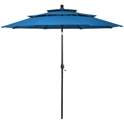 10ft 3-Tier - OUTDOOR BLUE DOUBLE-SIDED PATIO TABLE UMBRELLAS
