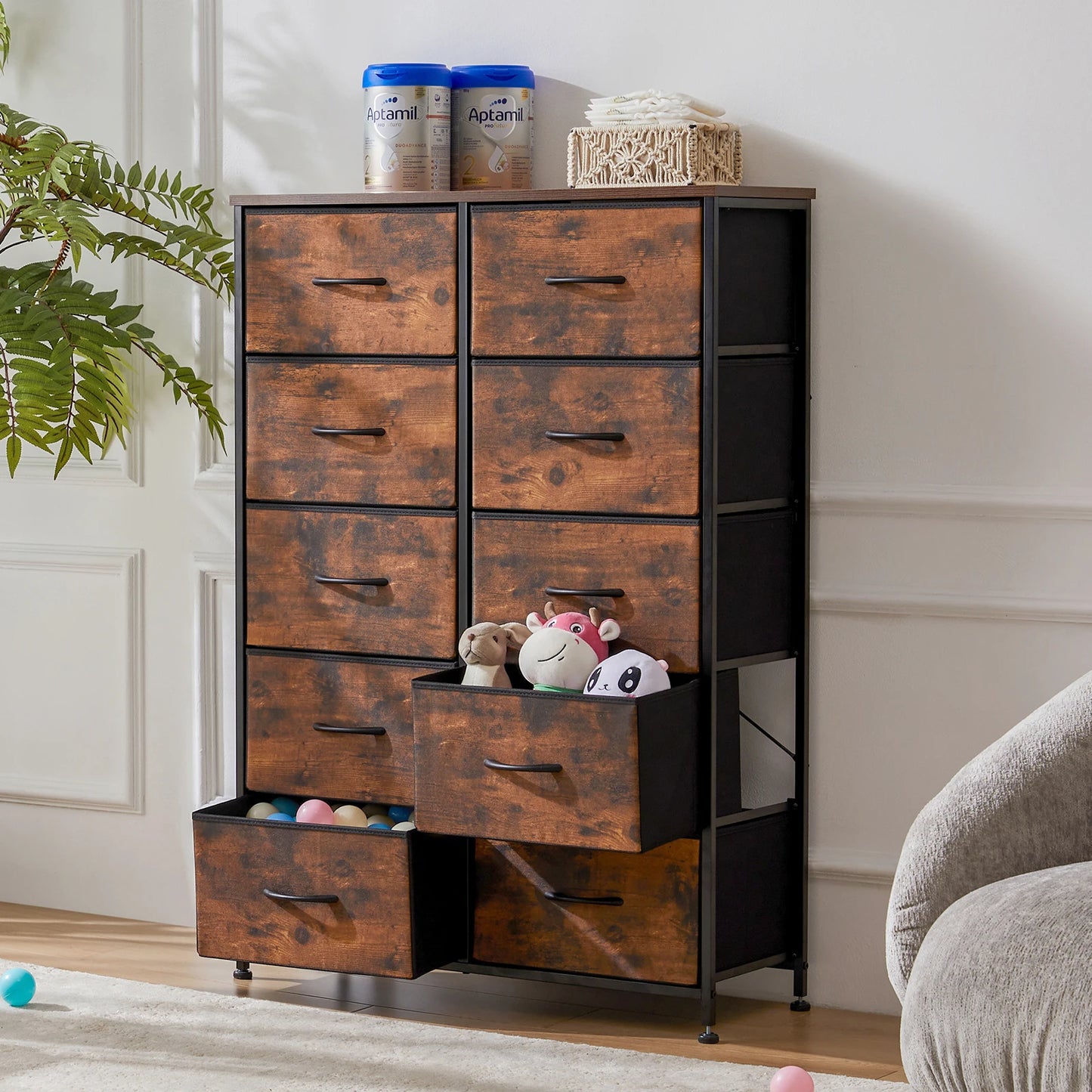 DRESSER/WARDROBE/BEDSIDE TABLE W/10-FABRIC DRAWERS