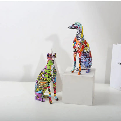 COLORFUL ABSTRACT PAINTED GREYHOUND DOBERMAN DESKTOP DECORATION