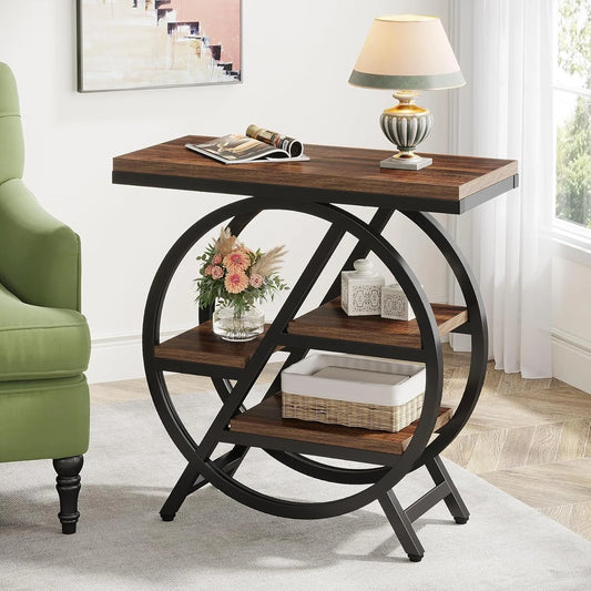 3-Tier - NARROW GEOMETRIC METAL FRAME SIDE TABLE W/STORAGE