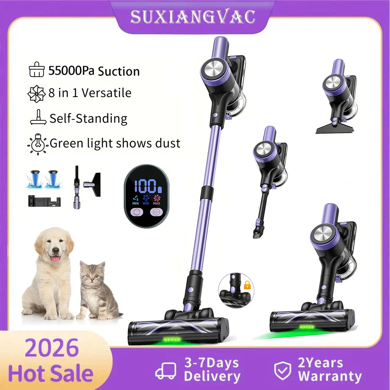 50Watts/55KPA - Cordless Handheld Vacuum Cleaner, 60-Minute Battery Capacity