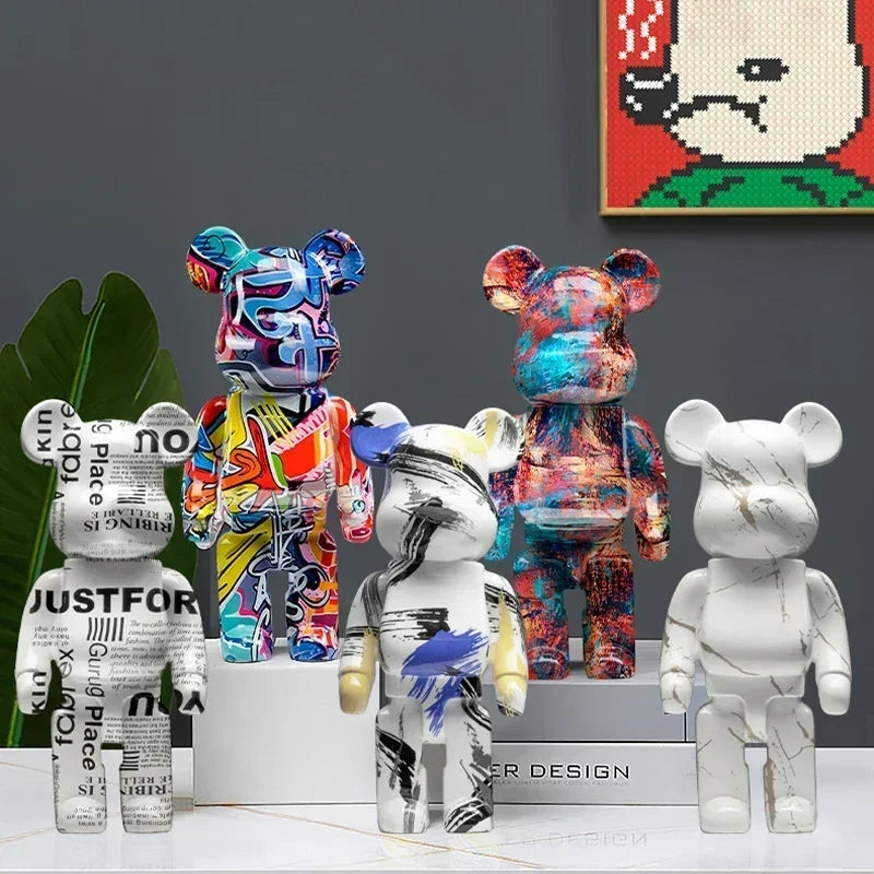 27cm - PAINTED GRAFFITI BEAR RESIN DESKTOP STATUE/ORNAMENTS