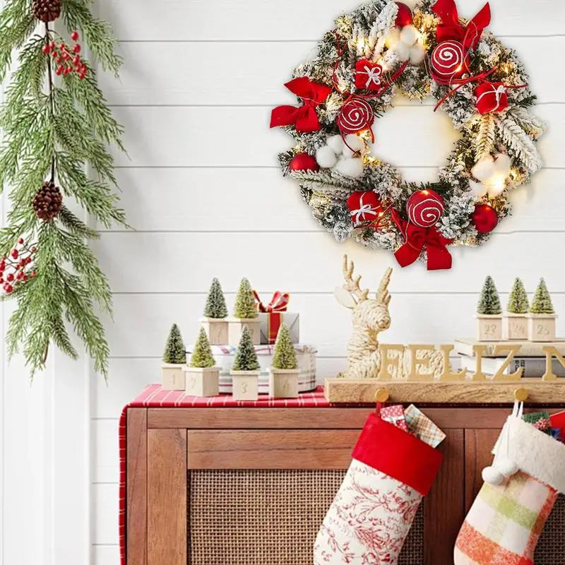 11.81in x 11.81in x 1.97in - CHRISTMAS FRONT DOOR SNOWY FLOCKED WREATHS