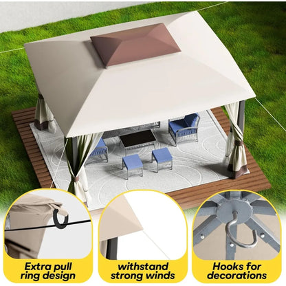 10ft ×13ft -  DOUBLE ROOF STEEL OUTDOOR GAZEBO W/MOSQUITO NETTING