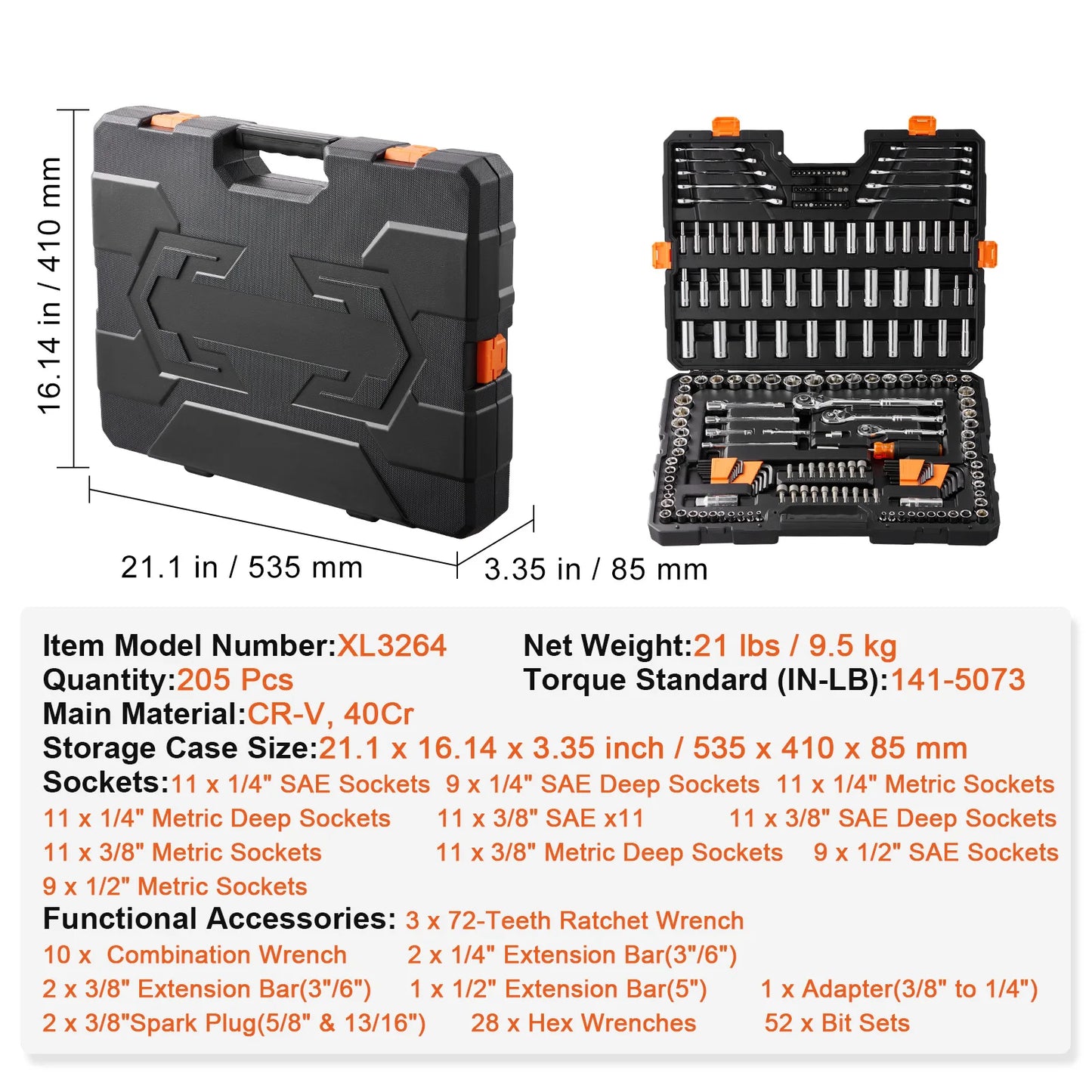 450-Pieces - Mechanics Tool Set and Socket Set 1/4" 3/8" 1/2" Drive