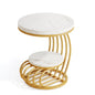 2-Tiers - GOLD FRAME ROUND WHITE FAUX MARBLE TOP