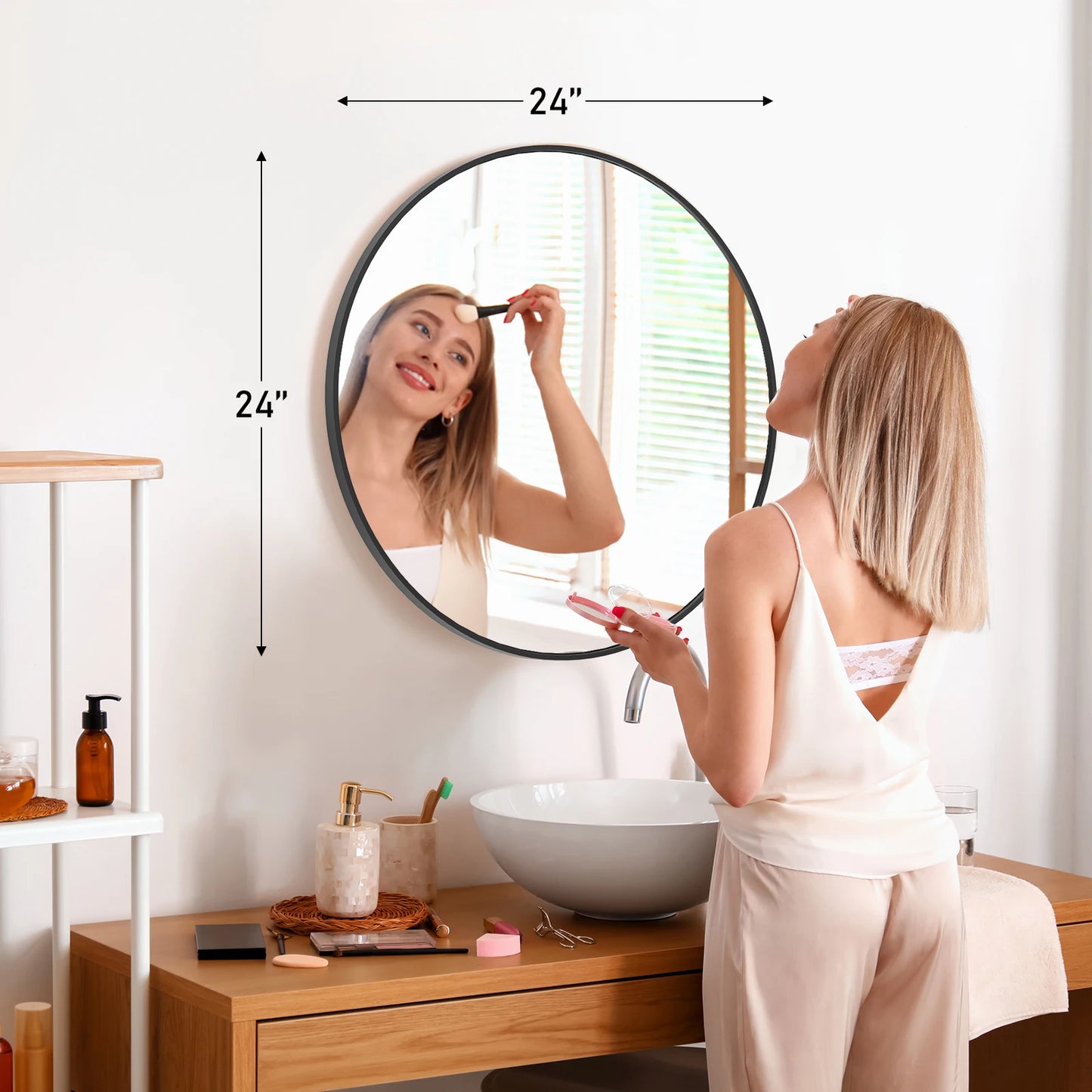 30in - LARGE ROUND TEMPERED GLASS FRAMED VANITY MIRROR