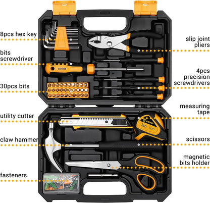 DEKO General Household Hand Tool Kit with Plastic Toolbox Storage Case, All Purpose Home Tool, 50 Piece