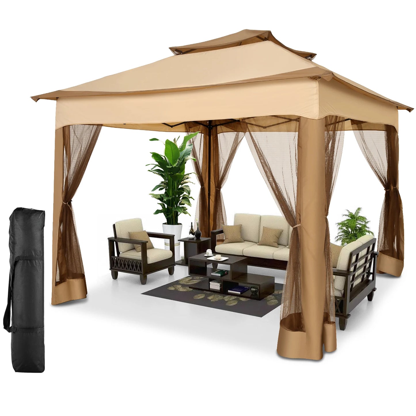 11-Ft x 11-Ft - Pop-Up Gazebo One-Push Canopy Tent w/Mosquito Nettings 
10-Ft x 10-Ft Outdoor Canopy Shelter with Double Roof Ventilation