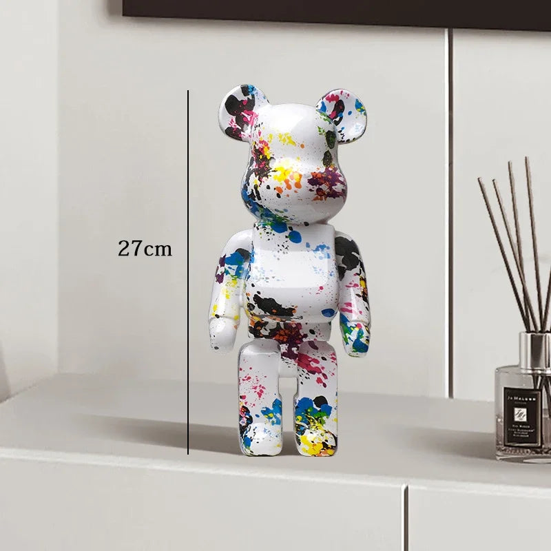 27cm - PAINTED GRAFFITI BEAR RESIN DESKTOP STATUE/ORNAMENTS
