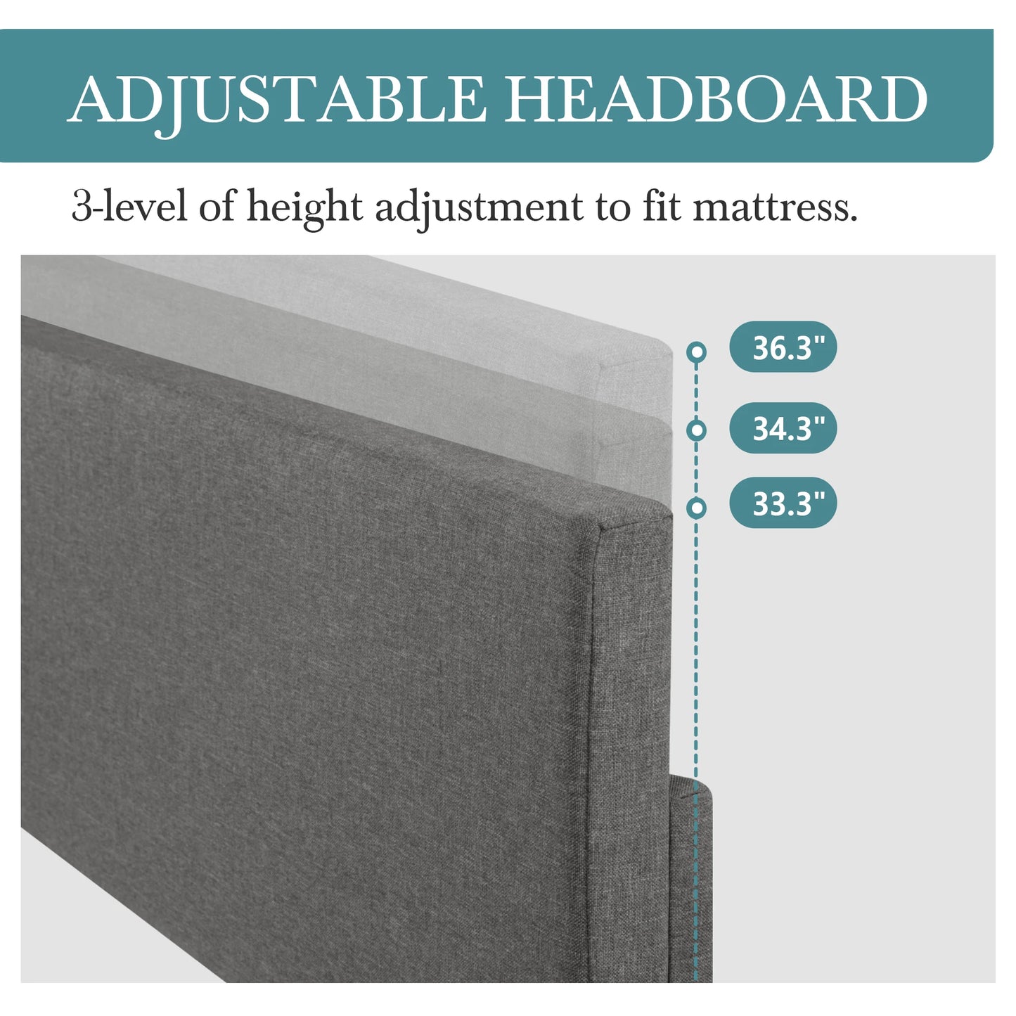 55 7/16in x 59in x 734.8in - SOFT LINEN UPHOLSTERED BED FRAME W/ADJUSTABLE HEADBOARD