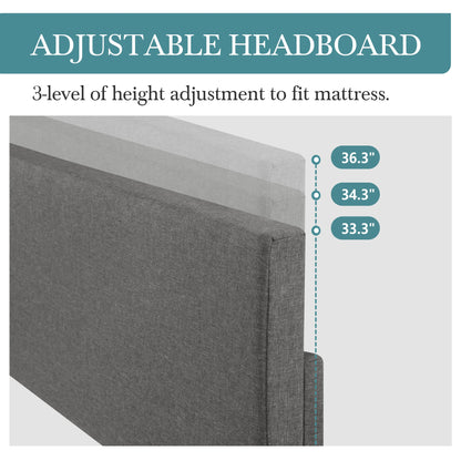55 7/16in x 59in x 734.8in - SOFT LINEN UPHOLSTERED BED FRAME W/ADJUSTABLE HEADBOARD