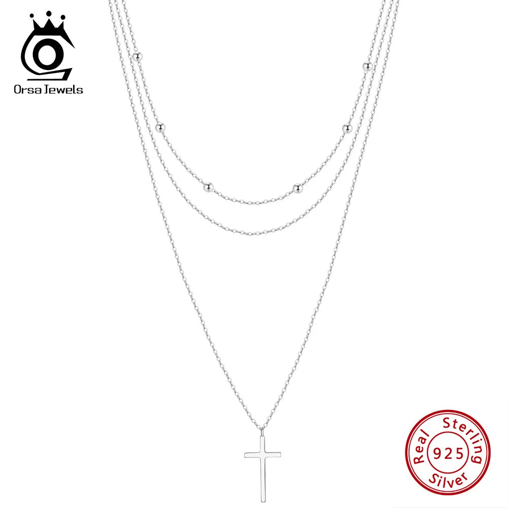 STERLING SILVER CROSS SHAPED NECKLACE PENDANT W/BEADS