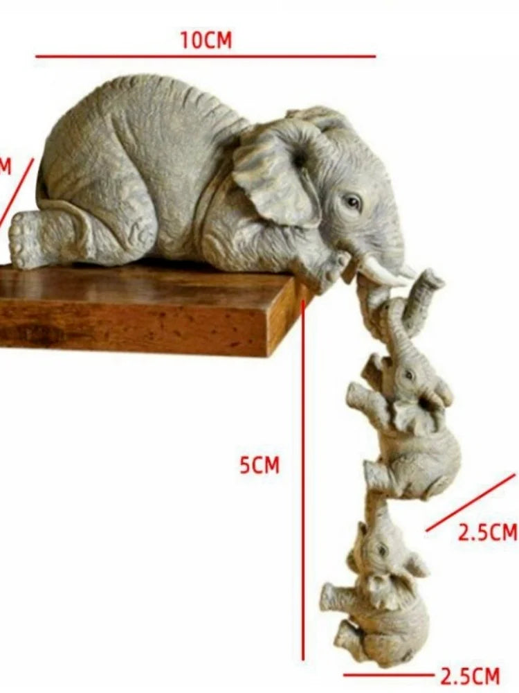 3pcs/Set - CUTE ELEPHANT HOLDING BABIES RESIN CRAFT FIGURINES