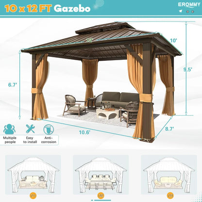 10ft X 12ft - PERMANENT DOUBLE STEEL ROOF HARDTOP GAZEBO