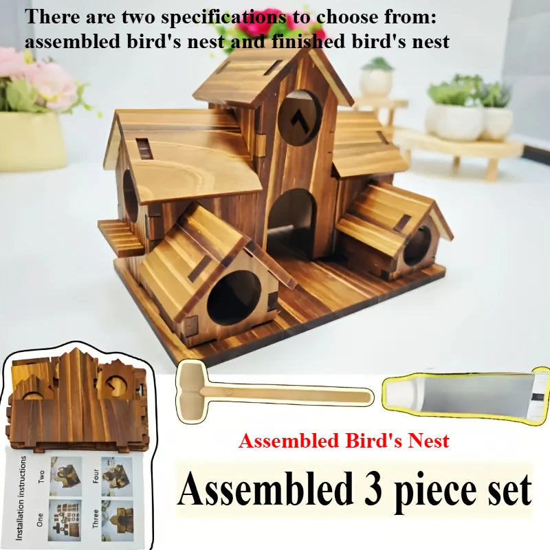 6-HOLE - HANDMADE OUTDOOR WOODEN WILD BIRD HOUSE DECORATION