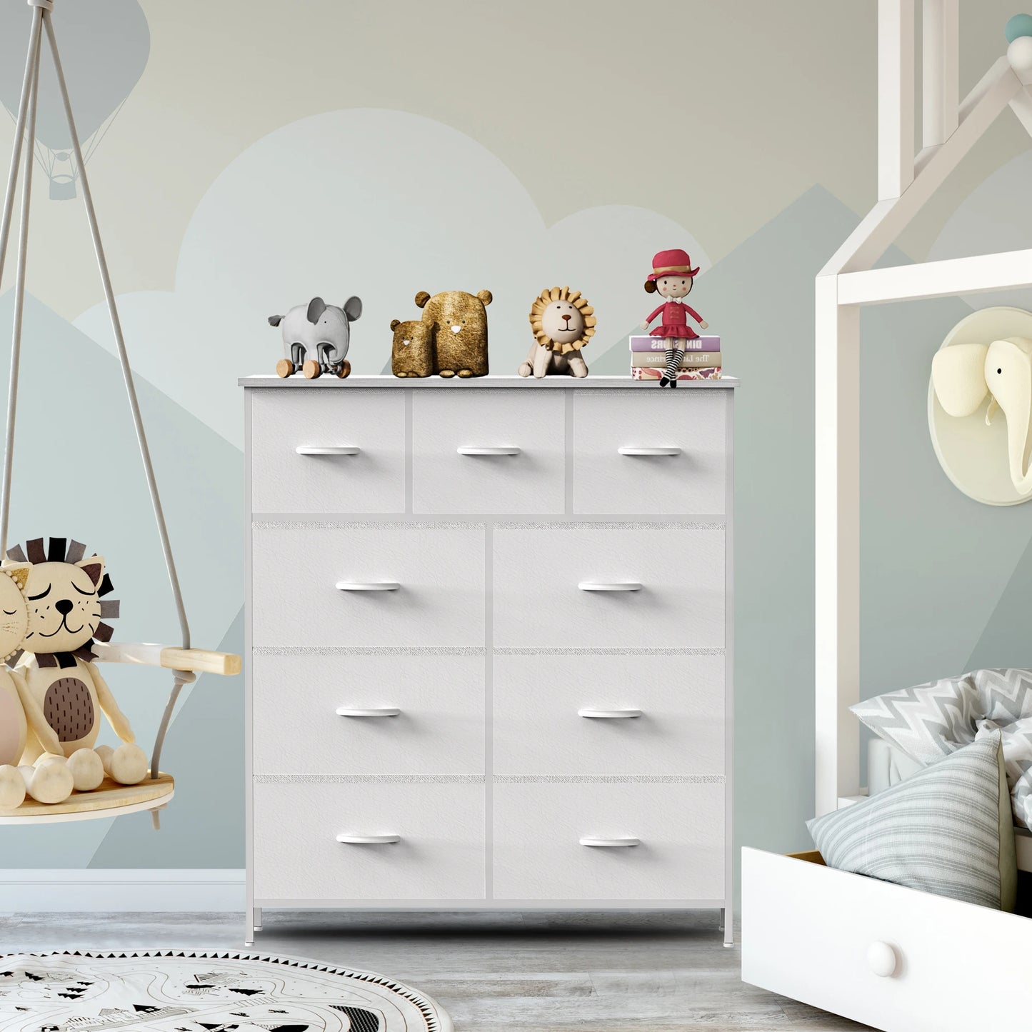 TALL CHEST DRESSER W/9 FABRIC STORAGE DRAWER, WARDROBE