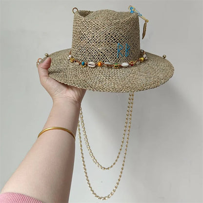 Beach Hat Punk Pearl Chain Crown Sun Hat