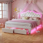 Full-Size Upholstered Platform Bed with Storage Drawers and LED Lighting, Adjustable Velvet Crystal Button Headboard