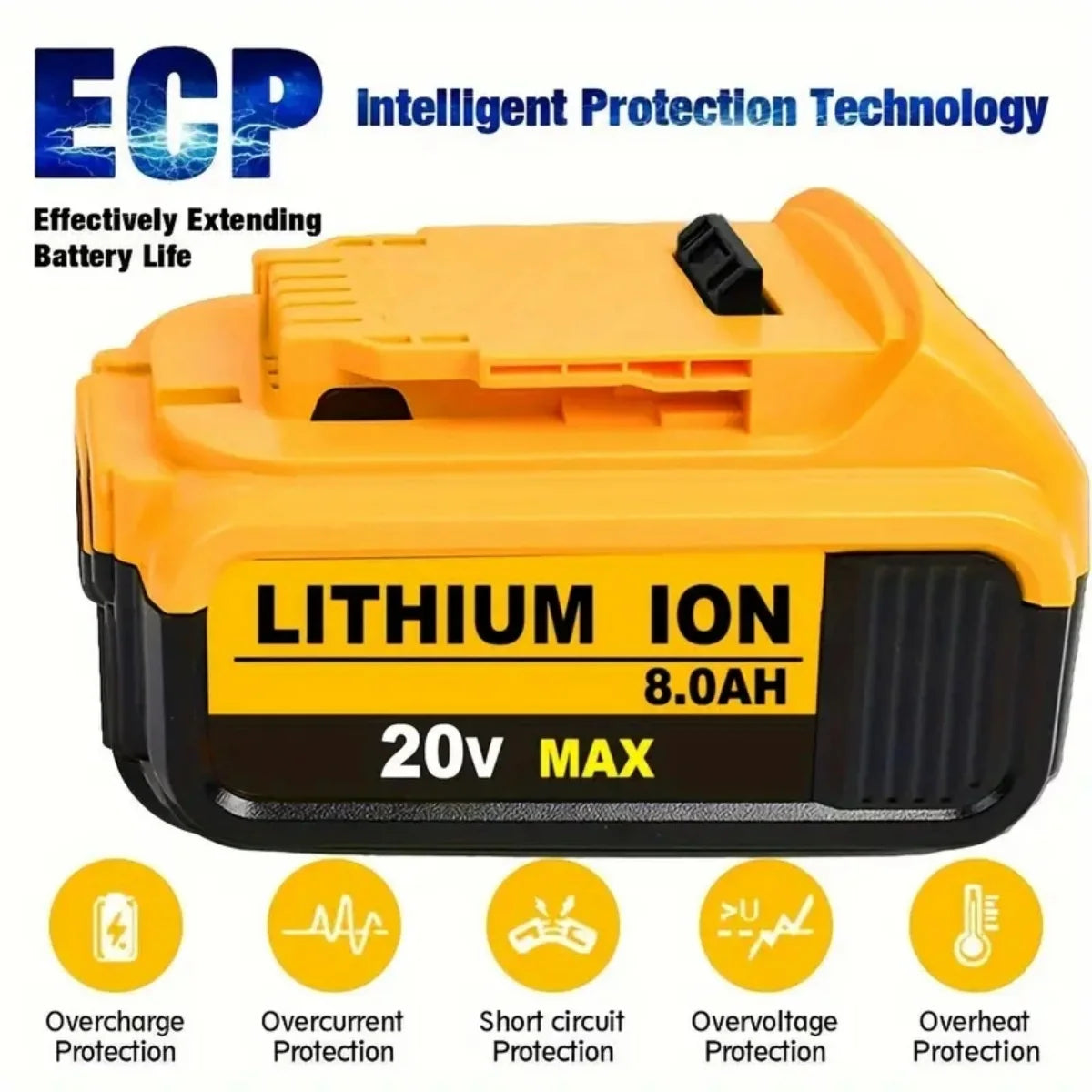 2-PACK, 20V, 8000mAh - REPLACEMENT LITHIUM BATTERIES TO FIT DEWALT TOOLS
