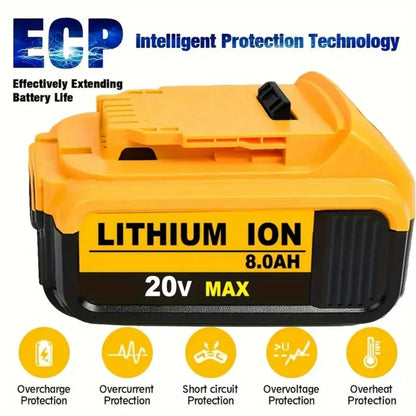 2-PACK, 20V, 8000mAh - REPLACEMENT LITHIUM BATTERIES TO FIT DEWALT TOOLS
