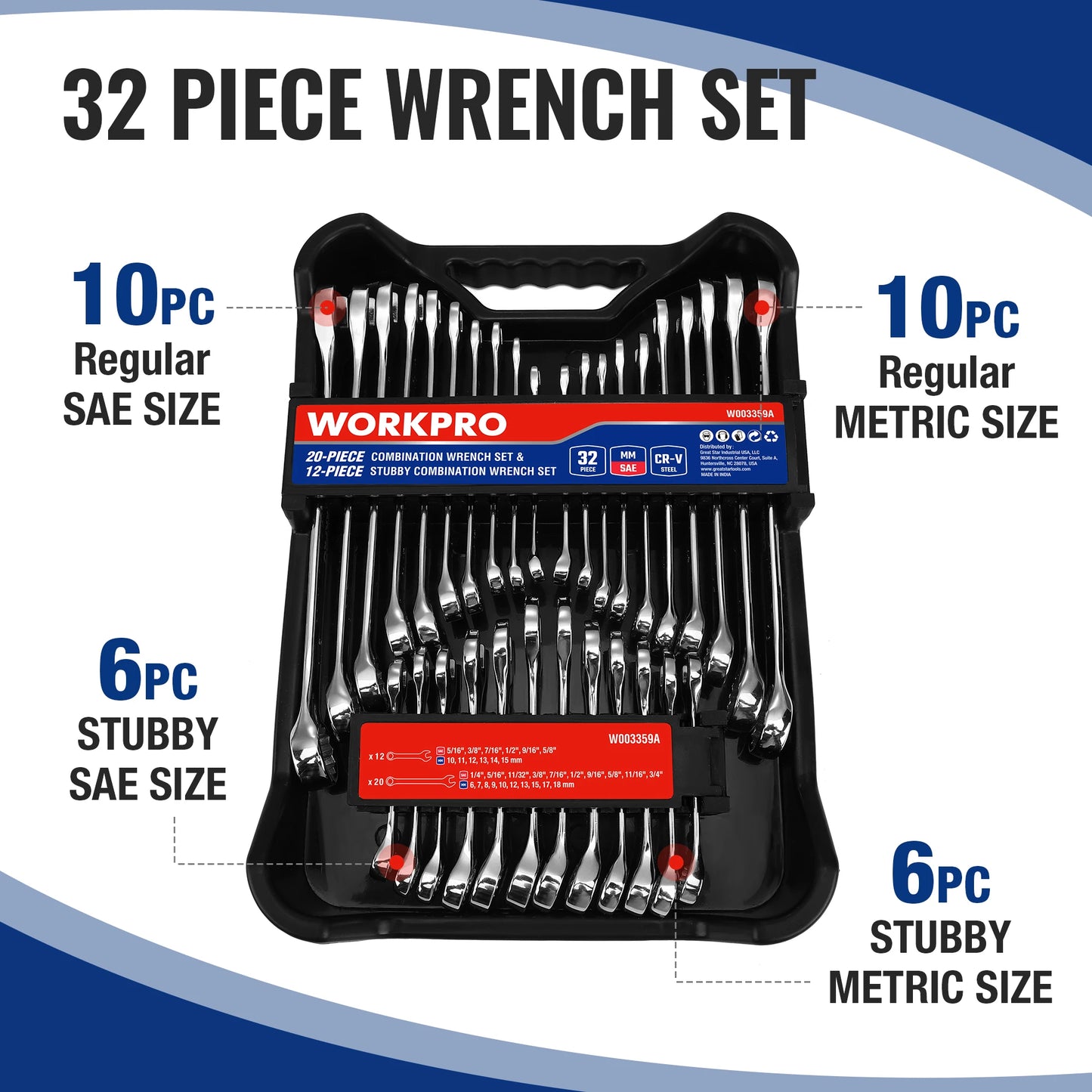 32pcs - SAE & METRIC COMBINATION WRENCH SET IN ORGANIZER