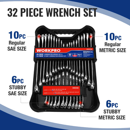 32pcs - SAE & METRIC COMBINATION WRENCH SET IN ORGANIZER