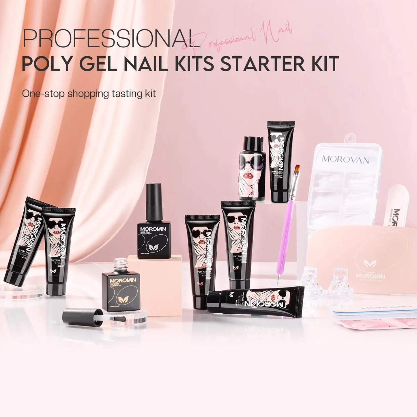POLY GEL NAIL ENHANCEMENT STARTER KIT W/ UV light