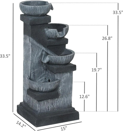 33.5" Tall - 4-TIER OUTDOOR LED RESIN WATER FOUNTAIN/WATERFALL