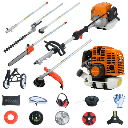 52cc, 2-Cycle, 8-In-1 - Gas Powered Lawn Mower/Weed Wacker Combo Set