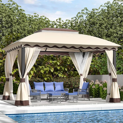 10ft ×13ft -  DOUBLE ROOF STEEL OUTDOOR GAZEBO W/MOSQUITO NETTING