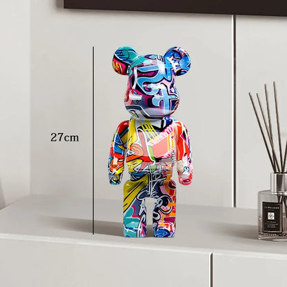 27cm - PAINTED GRAFFITI BEAR RESIN DESKTOP STATUE/ORNAMENTS