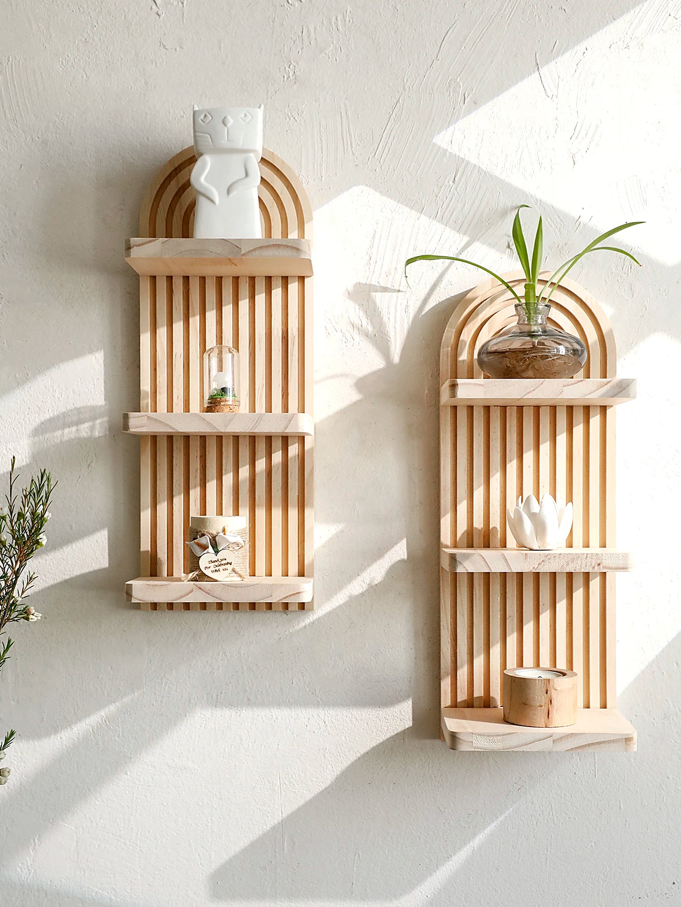 1Pc - Boho 3-Tier Wooden Wall Mounted Arch Shelf Organizer
