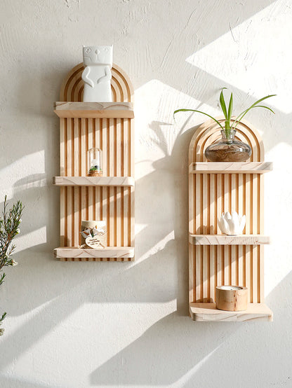 1Pc - Boho 3-Tier Wooden Wall Mounted Arch Shelf Organizer