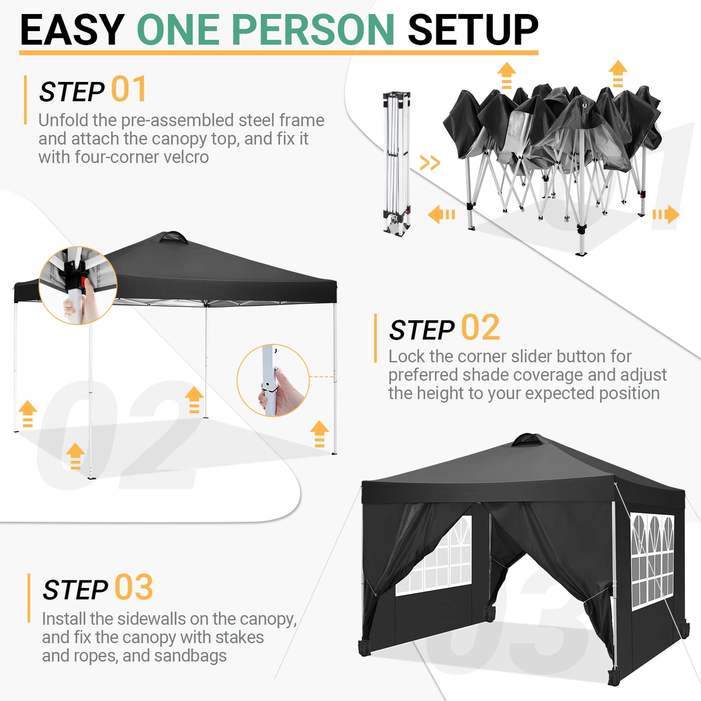 10-Foot x 10-FOOT  - POP-UP CANOPY W/4 REMOVABLE SIDEWALLS & AIR VENT
