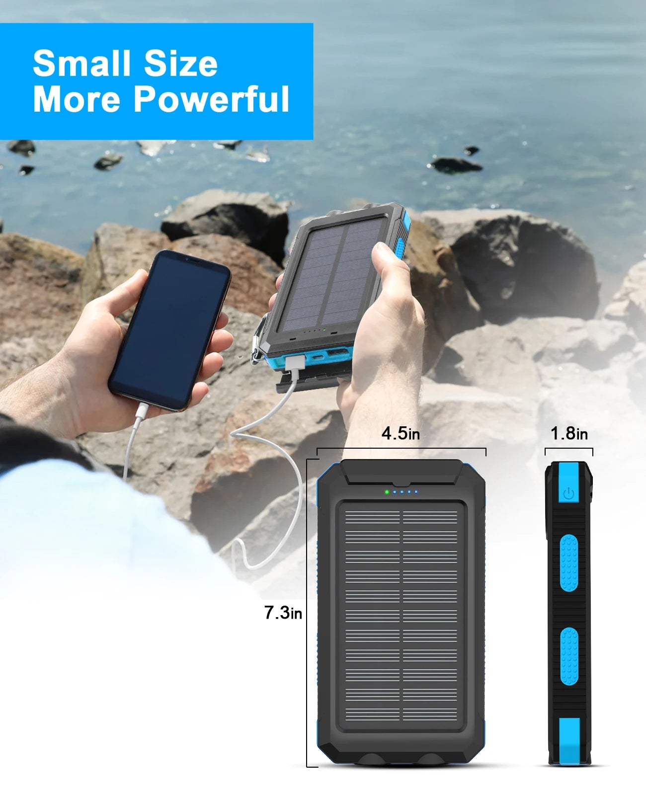 38800mAh LIGHTWEIGHT MOBILE SOLAR POWER BANK W/BUILT-IN CABLE