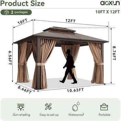 10-Foot x 12-Foot - Outdoor Brown Poly Pavilion W/Curtains & Netting