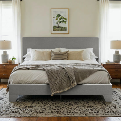 55 7/16in x 59in x 734.8in - SOFT LINEN UPHOLSTERED BED FRAME W/ADJUSTABLE HEADBOARD