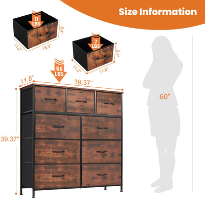 TALL CHEST DRESSER W/9 FABRIC STORAGE DRAWER, WARDROBE