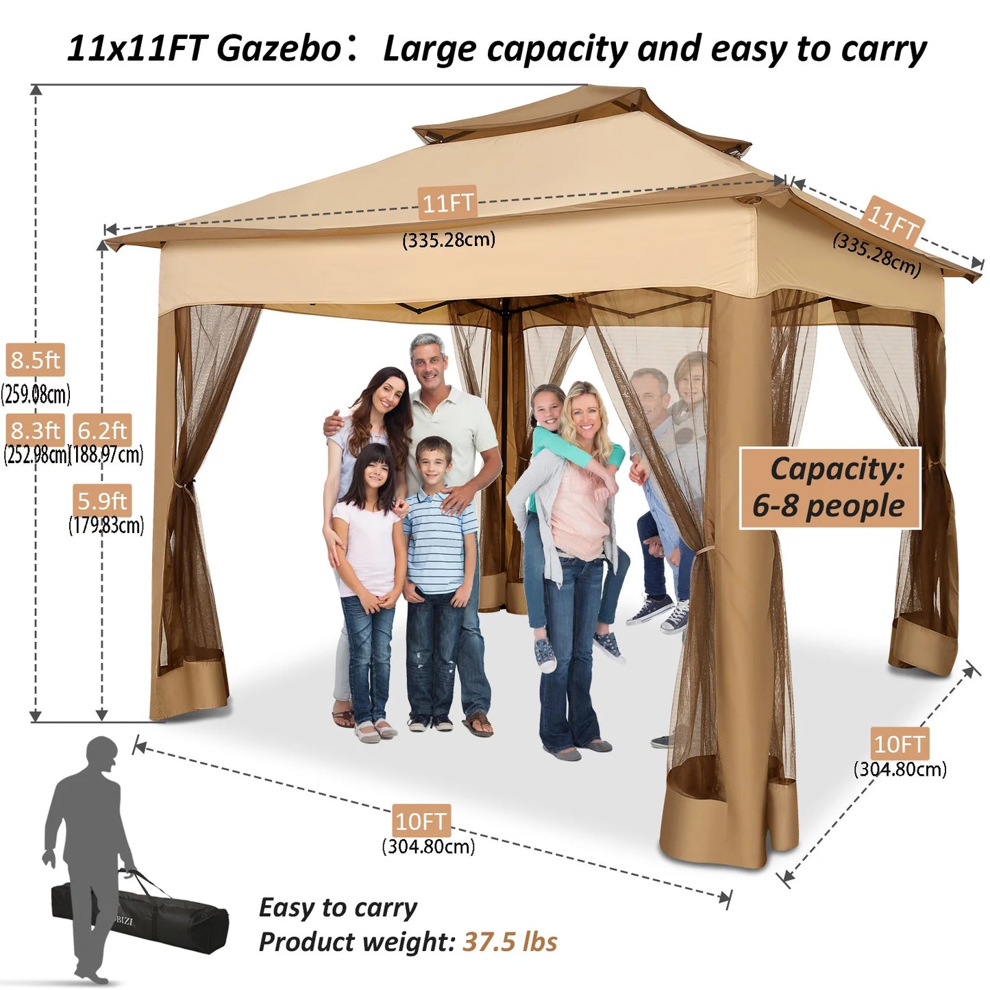 11-Ft x 11-Ft - Pop-Up Gazebo One-Push Canopy Tent w/Mosquito Nettings 
10-Ft x 10-Ft Outdoor Canopy Shelter with Double Roof Ventilation