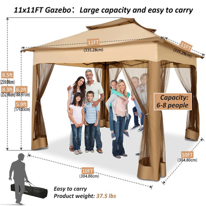 11-Ft x 11-Ft - Pop-Up Gazebo One-Push Canopy Tent w/Mosquito Nettings 
10-Ft x 10-Ft Outdoor Canopy Shelter with Double Roof Ventilation