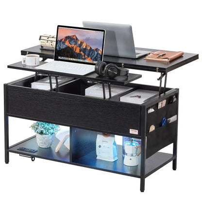 39.4in - LIFT TOP RECTANGULAR COFFEE TABLE W/LIGHT & USB