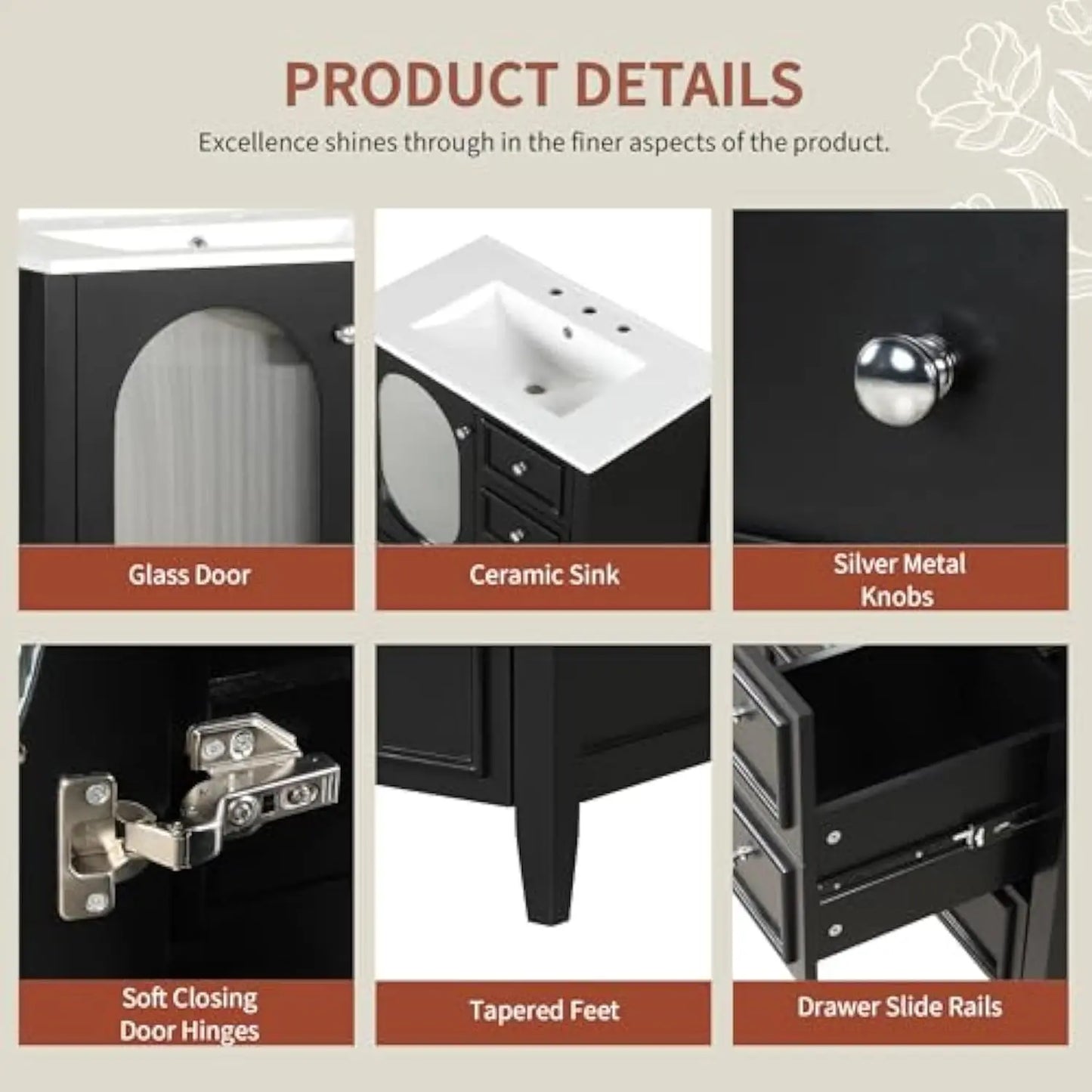 30in - SOLID WOOD SINGLE SINK BATHROOM VANITY CABINET