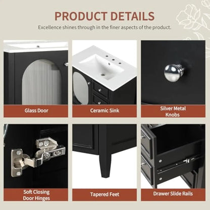 30in - SOLID WOOD SINGLE SINK BATHROOM VANITY CABINET