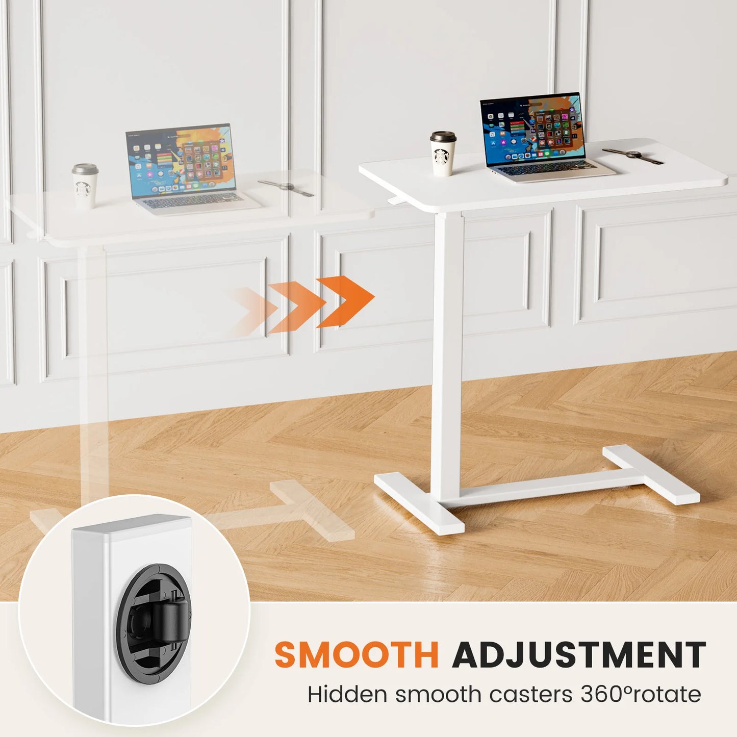 OVERBED BEDSIDE SOFA TABLE W/HIDDEN WHEELS & ADJUSTABLE HEIGHT