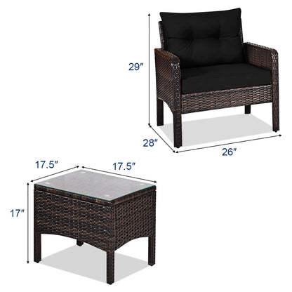 3pcs - OUTDOOR RATTAN/WICKER PATIO FURNITURE W/CUSHIONS