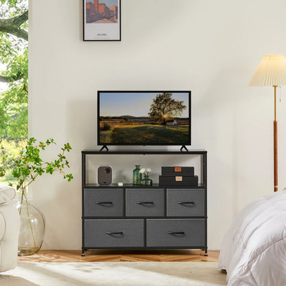 TV STAND W/5-FABRIC DRAWERS STORAGE DISPLAY FURNITURE