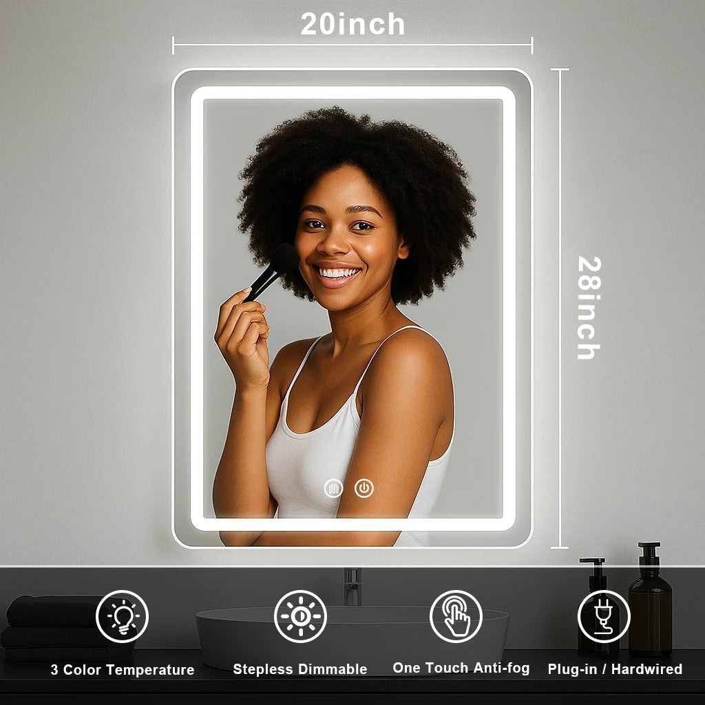 20in x 28in - LED FOGLESS BATHROOM VANITY MIRROR WALL MOUNTED