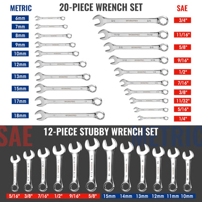 32pcs - SAE & METRIC COMBINATION WRENCH SET IN ORGANIZER